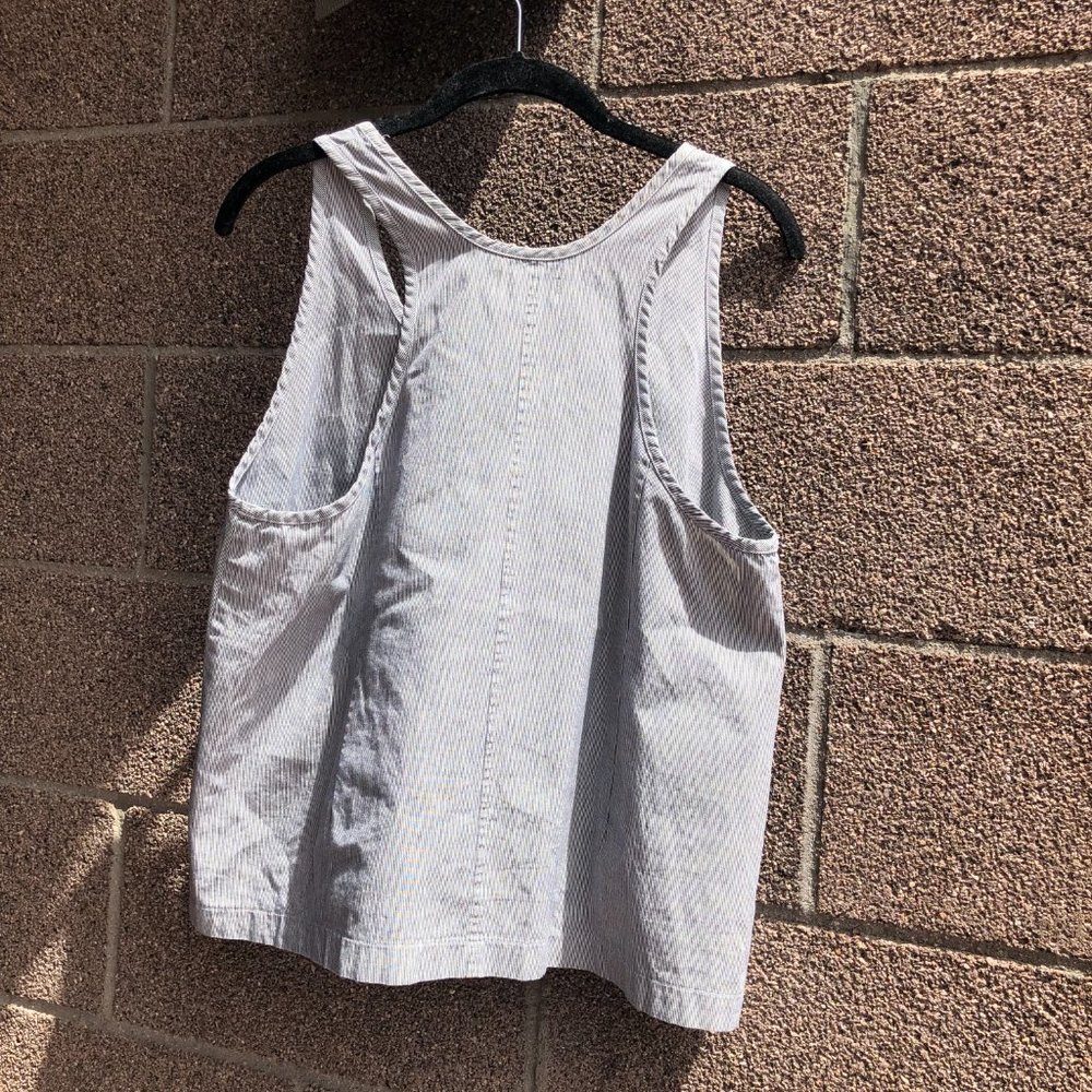 Chimala Racerback Tank, Japanese textured cotton, thin stripes blue and white - Picture 3 of 8